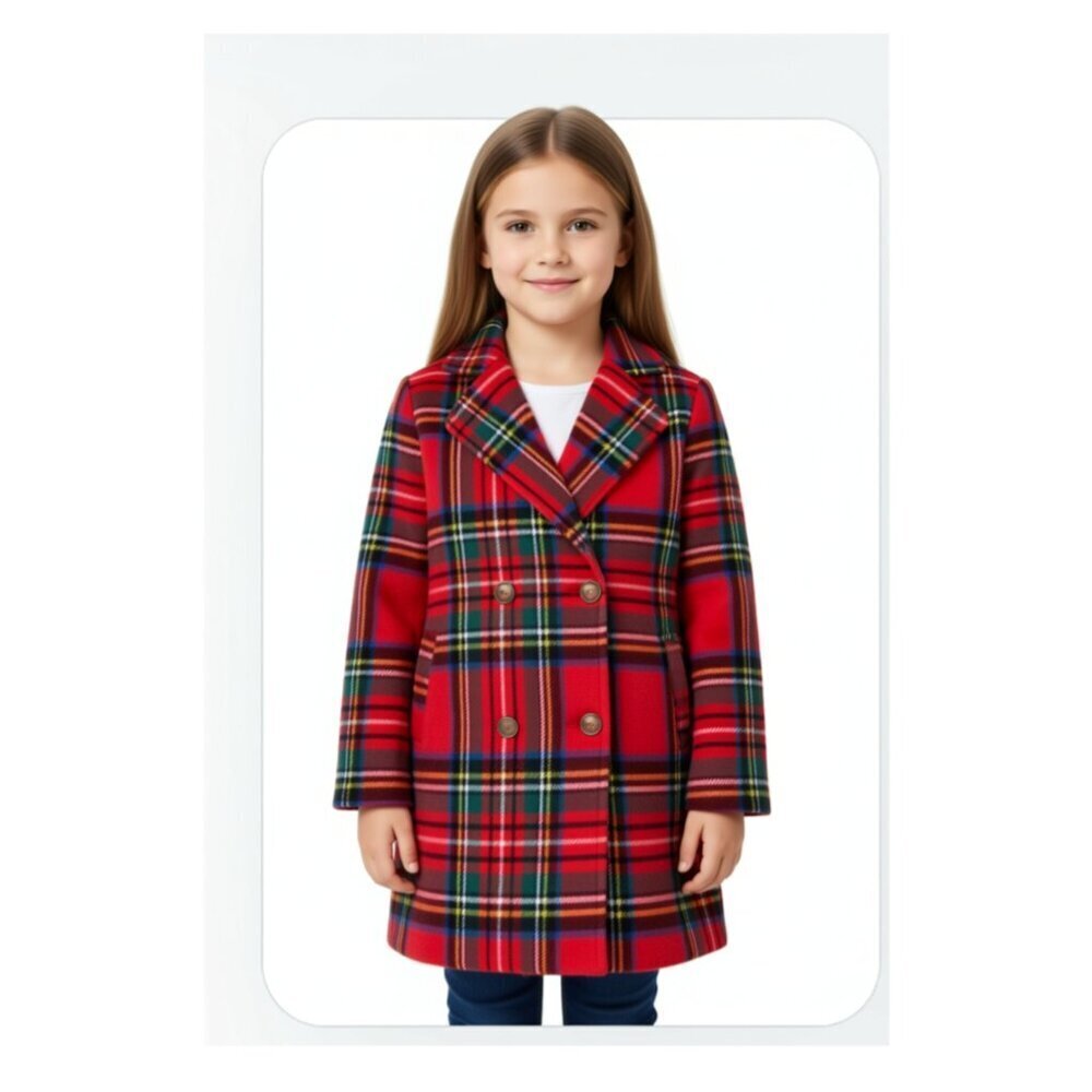 Shein girls plaid double-breasted coat Size 8 youth (E35)
